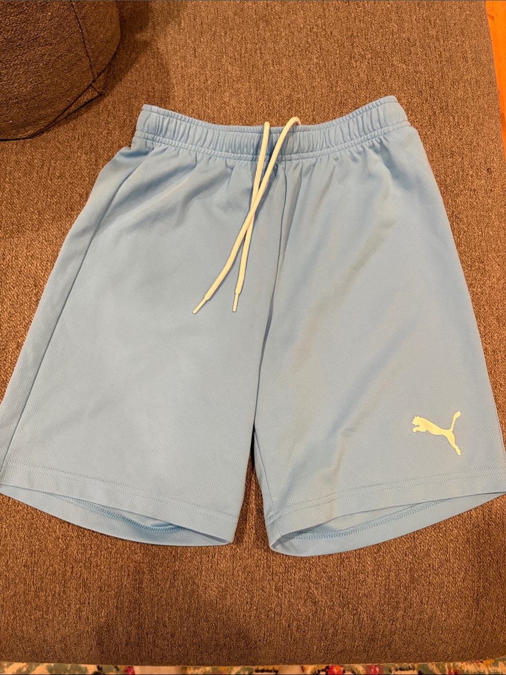 Puma Men’s Sky Blue Athletic Shorts with White Drawstring